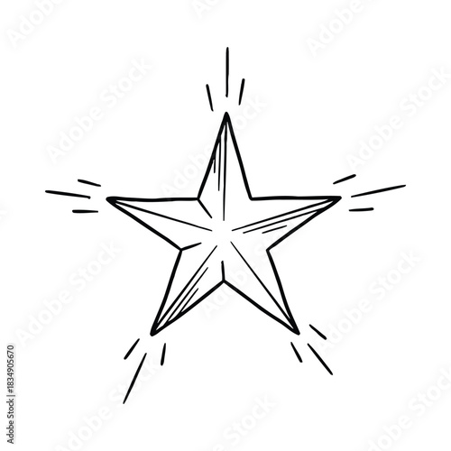 Hand drawn star with radiating light lines Keywords: star, hand drawn, sketch, drawing, doodle