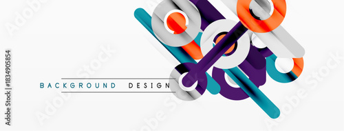 Abstract geometric shapes overlap. Modern design features vibrant colors, clean lines, white space. Minimalist background suitable for banners, presentations.