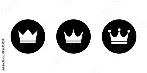 Crown icon set in black circle. Royalty, premium, and leadership symbol