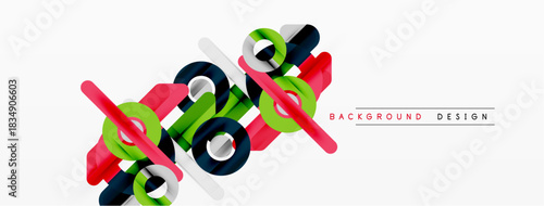 Abstract geometric shapes overlap, creating dynamic visual composition. Bright colors contrast against white background. Modern design element.