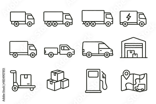 Haul parcels articulated icon cargo station fleet vector route truck icons map