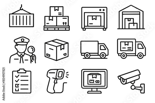 Inspection container delivery icons cargo vector security pallet board icon machine belt