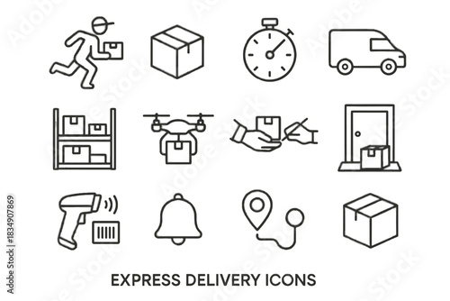 Delivery stopwatch vector icon barcode drone warehouse courier express icons hands notification