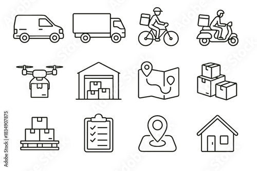 Stack collection cargo vector delivery icon truck courier icons checklist bicycle parcels