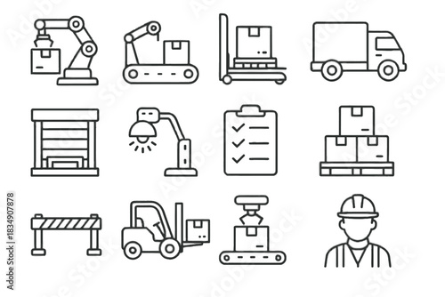 Automated dock robotic worker icon loading pallet arm packaging truck vector lift