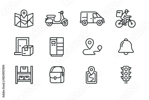 Scooter icon bicycle icons urban courier package vector shelf parcel small city