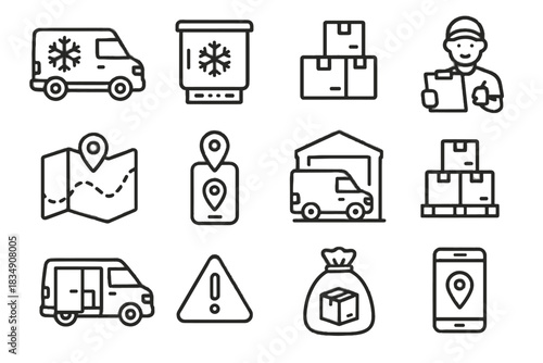 Smartphone vector route open parcel refrigerated icon dock van gps clipboard