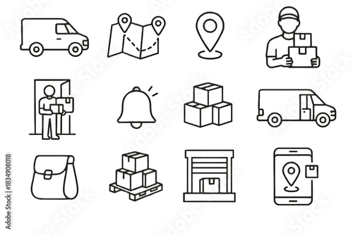 Tracker vector van delivery icon parcels notification door icons stacked route customer
