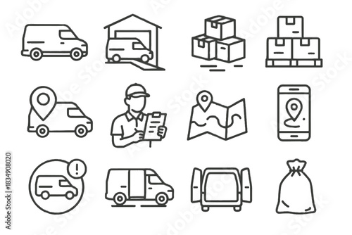 Open icon driver vector logistics app ramp rear set door delivery pallet