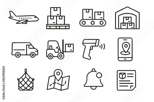 Icons notification delivery bell icon vector cargo parcels scanner air label tracking