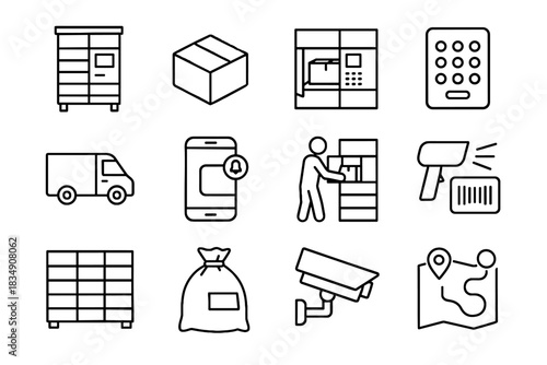 Icon map van row urban unit up parcel barcode locker vector