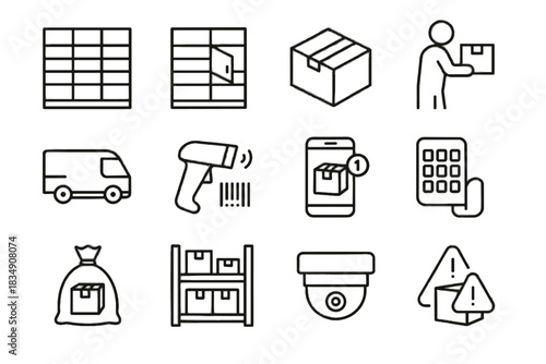 Pickup notification camera package icon warehouse locker unit open icons vector inside