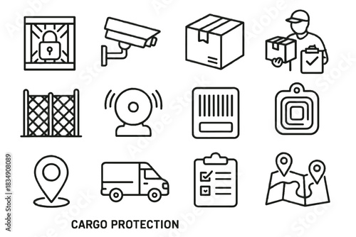 Parcel warehouse icon security vector box padlock route tracker cargo checking alarm
