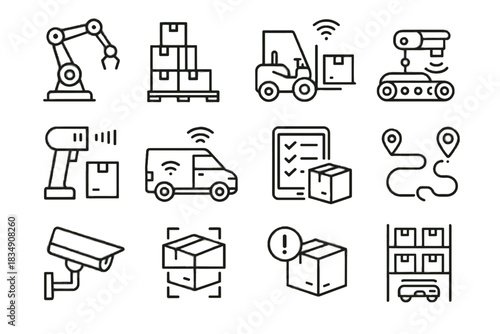 Icon security map vector belt package conveyor automated warehouse icons robotic tablet