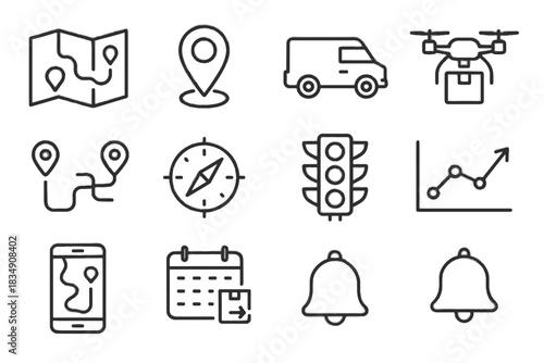 Navigation route calendar alert vector chart set van cargo gps schedule icon