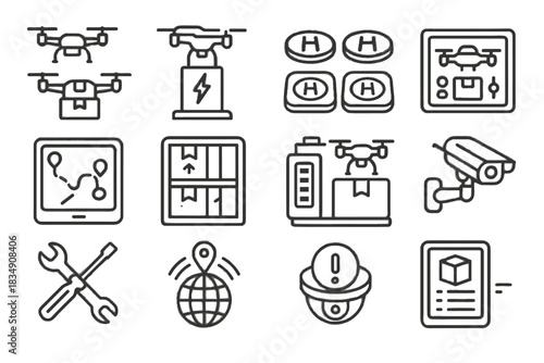 Charging icon drone icons notification panel gps signal vector landing station hub