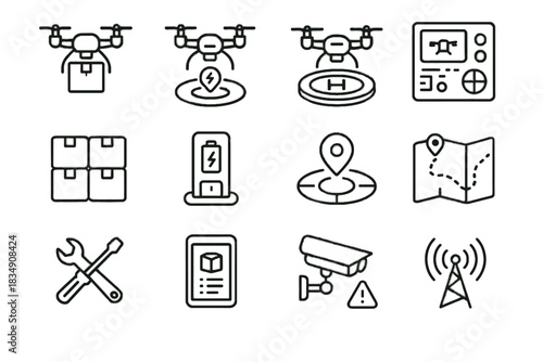 Map security landing camera package icons panel hub icon alert tablet vector
