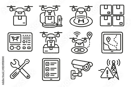 Route landing drones gps battery signal tablet icon vector smart icons drone