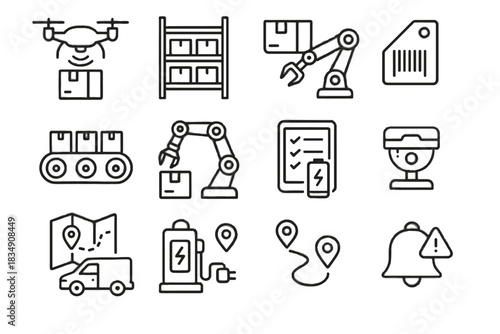 Drone delivery icons scanner icon smart alert vector tag inventory route waypoint