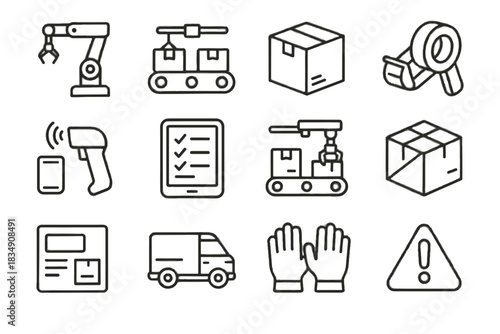 Tape barcode van icons packing vector scanner shipping automated icon tablet parcel