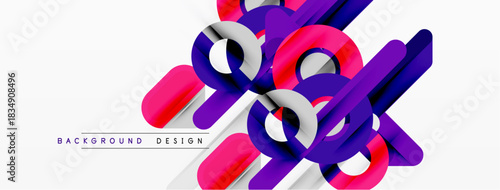 Abstract geometric shapes, vibrant pinks, purples, whites create dynamic composition. Modern design element for backgrounds, presentations.