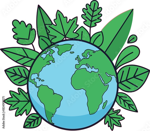 Celebrate earth day with vibrant flora around a green and blue world map