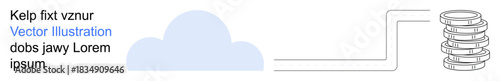 Cloud computing, data storage, networking, technology services, digital transformation, internet-based solutions. Blue cloud connecting to stacked data servers. Cloud computing and data storage