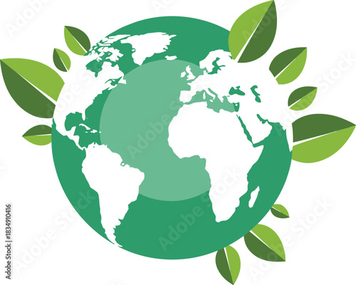 Promote worldwide sustainability with a green earth and vibrant leaves design