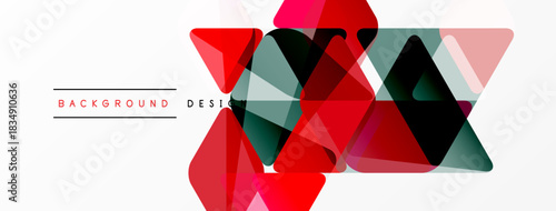 Abstract geometric shapes overlap, creating vibrant color composition. Red, black, green hues dominate design. Modern aesthetic.