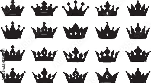 Collection of Hand Drawn Black Crown Silhouettes king