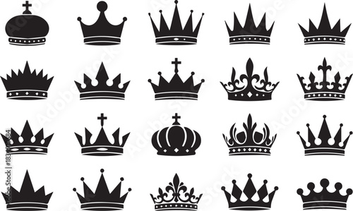 Collection of Stylized Black Crown Icons king queen
