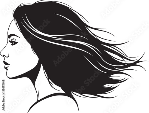 Woman's profile silhouette with flowing hair Keywords: woman, profile, silhouette, hair, flowing
