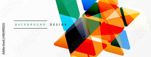 Abstract geometric shapes overlap, creating vibrant colorful design. White space provides clean contrast, modern aesthetic.