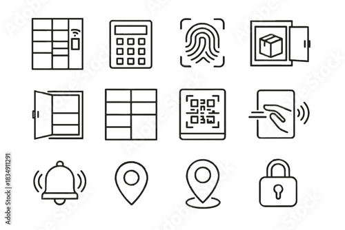 Tracker locker smart open vector alert fingerprint panel icons icon gps parcel