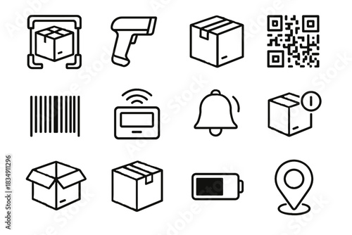 Alert parcel package bell box handheld battery panel scanner icon smart vector