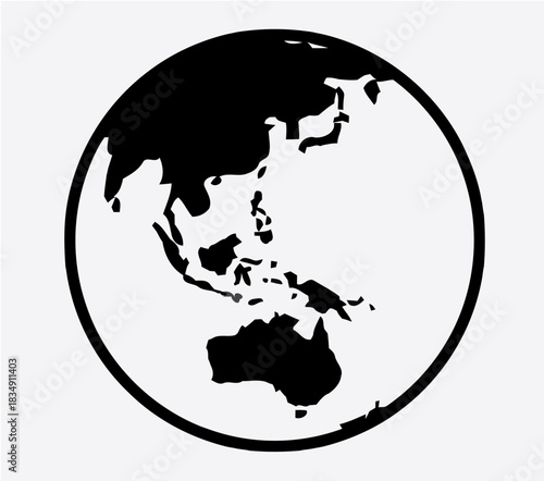 Black and White Globe Icon Earth World Map for Global Concepts
