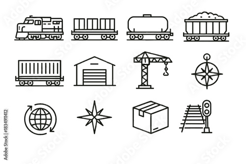 Post parcel vector cargo train multiple wagon global coal signal compass icon