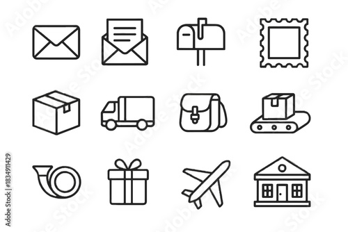 Building horn vector icon service box parcel icons postal letter plane post