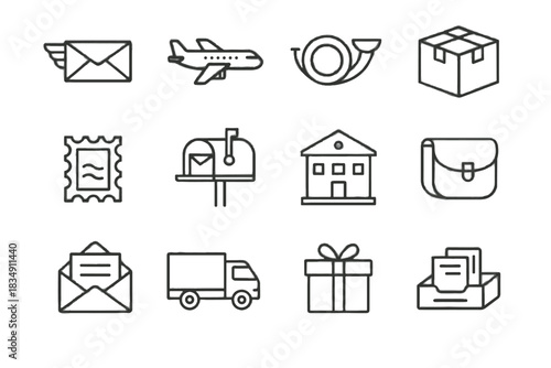 Box vector line horn tray postal symbol delivery truck icon style post