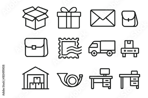 Bag desk post courier box icons parcel vector stamp plane icon delivery