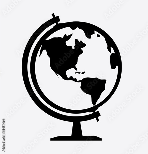 Black and White Globe Silhouette Geography Travel and Education Concept