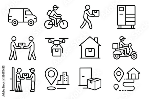 Pin house parcel icon smart delivery receiving mile vector scooter last courier