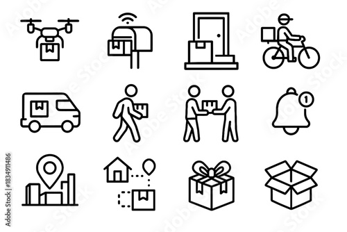 Icon courier contactless drone smart parcel bicycle icons notification open vector delivery
