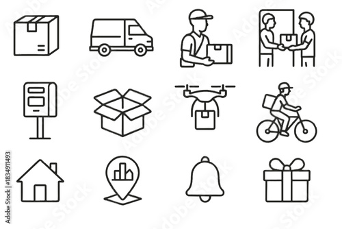 Bicycle commerce box e bell vector handoff delivery pin van icon doorstep