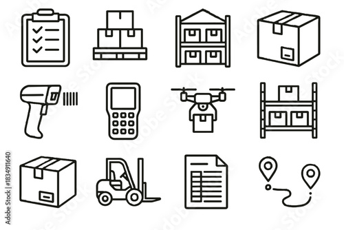 Data sheet icons icon handheld inspection vector scanner warehouse package drone clipboard
