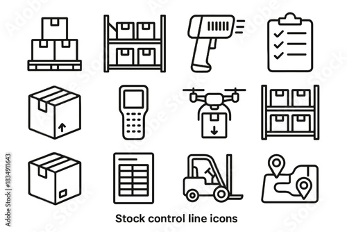 Package box control scanner icon warehouse drone vector storage sheet stock route
