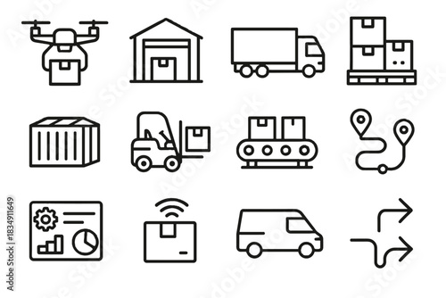 Drone efficient icon box icons delivery stack van vector autonomous truck route