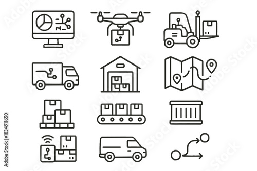 Icon logistics truck vector conveyor ai route dashboard cargo icons forklift pallet
