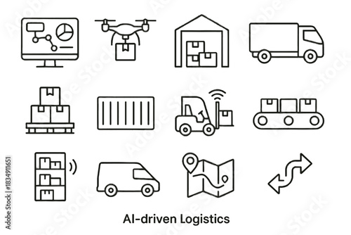 Map belt icon warehouse logistics conveyor ai icons truck autonomous route forklift