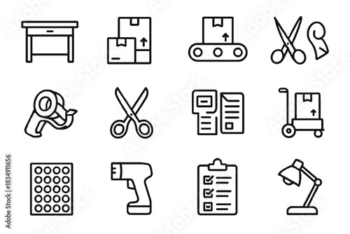 Vector trolley boxes inventory wrap cardboard shipping modern delivery icon icons table